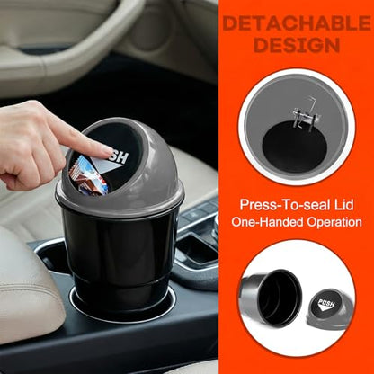 Cup Holder Trash Can for Car, Leakproof Vehicle Back Seat Garbage Can Mini Portable Trash Bin with Lid, Universal Smellproof Cup Holder Garbage Bin for Cars Trucks SUVs (Gray) - color: Gray