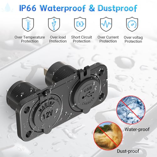 Cigarette Lighter Socket Qidoe 12V Splitter Panel 78W 12V USB Outlet Dual USB C PD&QC3.0 Car Charger Socket ON/Off Switch Waterproof 300W Power Cigarette USB Adapter for Car Marine RV - color: 2 in 1 - 3 USB