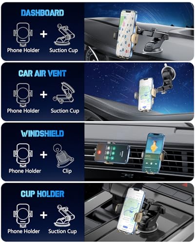 Wireless Car Charger, Fast Charging Phone Holder 3 in 1 Phone Mount Auto Clamping Car Accessories Compatible with iPhone 17 16 15 14 13 12 11 Xs XR, Samsung S23 Ultra S22 S21 S20(Amber Yellow) - color: Amber Yellow
