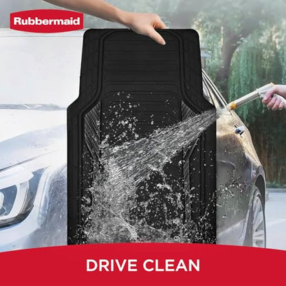 Rubbermaid Car Floor Mat, Heavy Duty All-Weather Car Mats Full Set with Dual-Tone Black Aluminum Inserts – Universal Fit, Anti-Slip Backing, Trim-to-Fit for Most SUV, Sedan, Van - color: Black