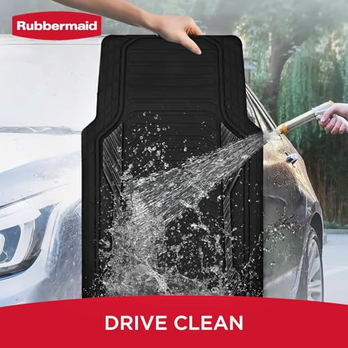 Rubbermaid Car Floor Mat, Heavy Duty All-Weather Car Mats Full Set with Dual-Tone Black Aluminum Inserts – Universal Fit, Anti-Slip Backing, Trim-to-Fit for Most SUV, Sedan, Van - color: Black