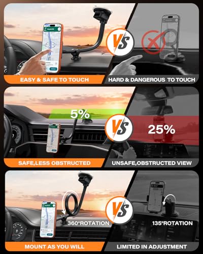 1Zero for Magsafe Car Phone Mount 14-Inch Gooseneck Long Arm Extension, Universal Windshield Dashboard Industrial-Strength Suction Cup Car Phone Holder with Strong Magnets (2026 Upgraded for Magsafe) - color: 2026 Upgraded for Magsafe
