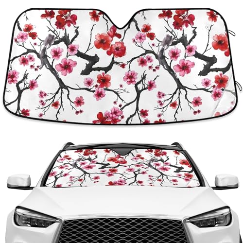 Pink Cherry Blossom Windshield Sun Shade Blocks UV Rays Visor Protector Accordion Folding Sun Reflector Auto Sunshade for Car Truck SUV to Keep Your Vehicle Cool - color: A08