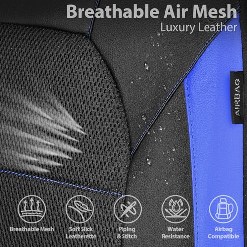 CAR PASS Leather seat Covers,Automotive Universal Sport car seat Cover Super 5mm Composite Sponge Inside,Airbag Compatible fits Most Cars, SUVs, Trucks, and Vans (Full Set,Black and Blue) - color: Black& Blue, size: Full Set