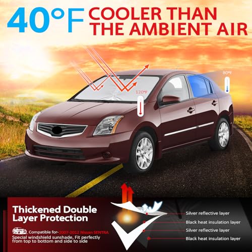 KAYZT Windshield Sun Shade for 2007-2012 Nissan Sentra Foldable Sunshade Front Window Custom Fit Car Accessories - size: for 2007-2012 Nissan SENTRA