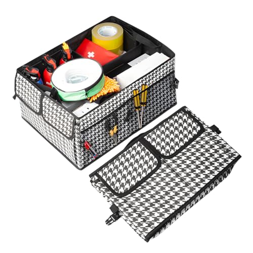 Mandark Car Trunk Organizer, Collapsible Multi Compartment Vehicle Storage Box, Waterproof Adjustable Automotive Organization Container Accessories, Universal for SUV, Sedan, Truck (Checkerboard) - color: Black/White