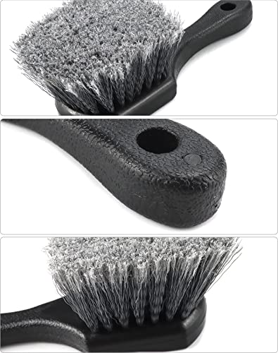QWORK Short Handle Tire and Wheel Brush for Car Rim, Soft Bristles for Gentle Washing, Efficiently Cleans Tires