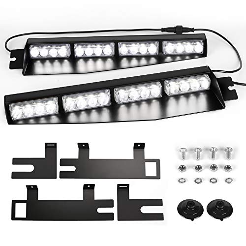 ASPL 32LED Visor Lights 26 Flash Patterns Windshield Emergency Hazard Warning Strobe Beacon Split Mount Deck Dash Lamp With Extend Bracket (White) - color: White
