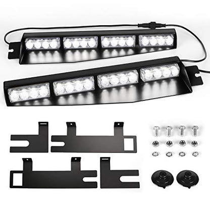 ASPL 32LED Visor Lights 26 Flash Patterns Windshield Emergency Hazard Warning Strobe Beacon Split Mount Deck Dash Lamp With Extend Bracket (White) - color: White