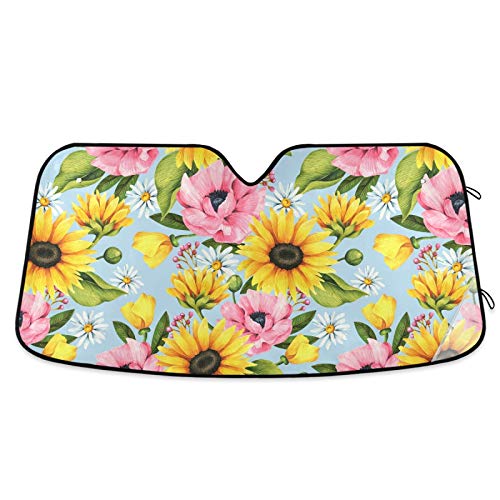 Windshield Sun Shade Sunflower Daisy Foldable Car Window Shade Blocks UV Rays Sun Visor Protector Sunshade - color: Flower 1