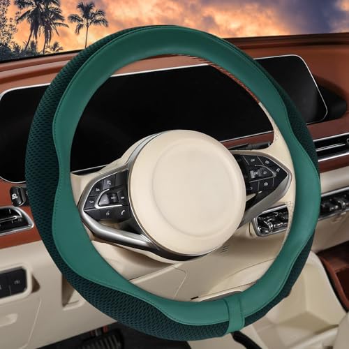 ZHOL Green Steering Wheel Cover,Soft Microfiber Leather,Non-Slip and Breathable Car Steering Wheel Cover for All Season,Universal Fit for 15 Inch - color: Green