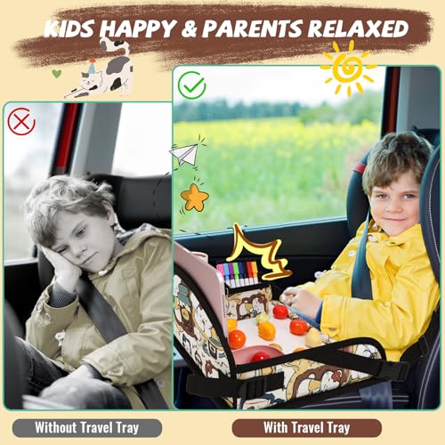 Kids Travel Tray for Airplane - Toddler Car Seat Table Tray, Road Trip Essentials for Boys & Girls, Carseat Lap Desk for Kids Road Trip Activities, Cute Kitten - color: Cute Kitten
