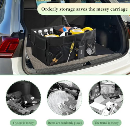Car Trunk Backseat Organizer, Multi-Compartment Collapsible Trunk Organizer with Net Pockets, Waterproof Oxford Cloth Trunk Storage Box Cargo Container for SUV Car Truck