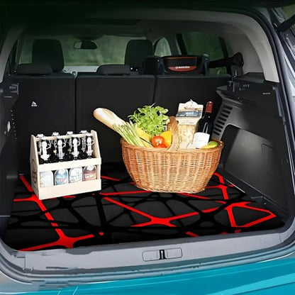 Universal Car Trunk Mat 29" x 39", Black and Red Lines All Weather Trunk Protection Cargo Liner,Durable Cargo Mat Rear Trunk Liner, Stylish Vehicle Interior Accessories Suitable for Most Car Models - color: Black and Red Lines