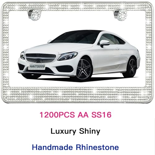 2 Pack License Plate Frames for Women, Sparkly Rhinestone Diamond Car Accessories with Glitter Crystal Caps (White (2PCS)) - color: White (2PCS)