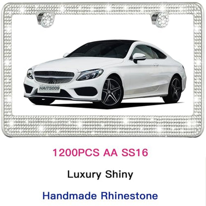 2 Pack License Plate Frames for Women, Sparkly Rhinestone Diamond Car Accessories with Glitter Crystal Caps (White (2PCS)) - color: White (2PCS)