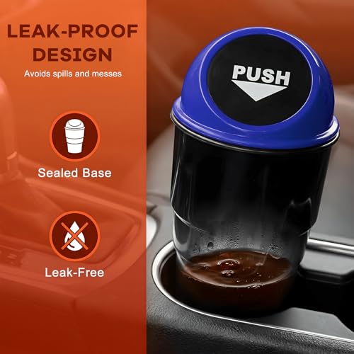 Cup Holder Trash Can for Car, Leakproof Vehicle Back Seat Garbage Can Mini Portable Trash Bin with Lid, Universal Smellproof Cup Holder Garbage Bin for Cars Trucks SUVs (Blue) - color: Blue