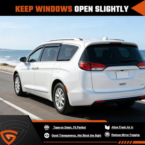 Rain Guards Fit for Chrysler Pacifica 2017 2018 2019 2020 2021 2022 2023 2024 2025, Tape-On Side Window Deflector Durable 2017-2025 Pacifica Rain Guard Black 4 PCS - size: Fit for Chrysler Pacifica 2017-2025
