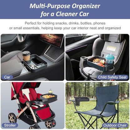 Car Seat Snack Tray for Kids, Mess-Free Square Travel Tray Cup Holder Snack Tray, Durable Car Food Tray for Toddlers, Universal Fit Kids Travel Road Trip Essentials (Dark Gray) - color: dark gray