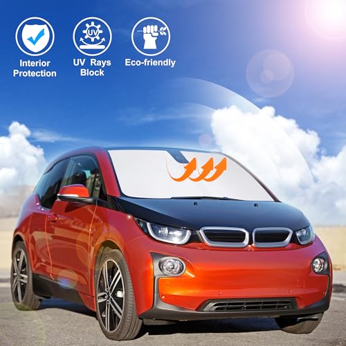 Windshield Sun Shade Custom Fit for 2014-2022 BMW i3 Accessories Foldable Sunshade Sun Blocker Protect Car from Sun Rays & Heat Damage Keep Car Cooler - size: Fit Bmw I3 2014-2022