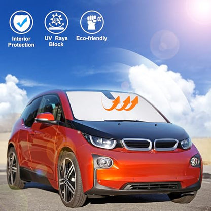 Windshield Sun Shade Custom Fit for 2014-2022 BMW i3 Accessories Foldable Sunshade Sun Blocker Protect Car from Sun Rays & Heat Damage Keep Car Cooler - size: Fit Bmw I3 2014-2022