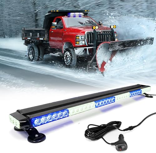38'' 80 LED Emergency Strobe Rooftop Flashing Light Bar, Double Side Hazard Warning Beacon Safety w/Magnetic for Tow Vehicles Firefighter Cars Trucks Traffic Security,White&Blue&White - color: White & Blue Mix, size: 38''