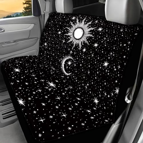 Black Car Seat Cover Old Truck Bench Seat Cover Sun Moon Star Print Car Rear Seat Cover for SUV Sedan Interior Car Accessories - color: 1 Sun Moon Star