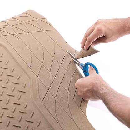 FH Group Trimmable Non-Slip Rubber Floor Mats 3 Row Set - Universal Fit for Cars Trucks and SUVs (Beige) F11305 + F16400 - color: Beige, style: 3 Row Set + Cargo