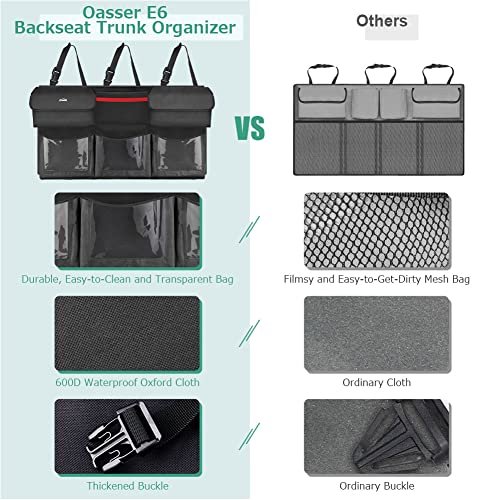 Oasser Back Seat Trunk Organizer Hanging Car Organizer Foldable Cargo Storage with 6 Large Pockets 3 Adjustable Straps 40x19inch - size: Regular-40x19in