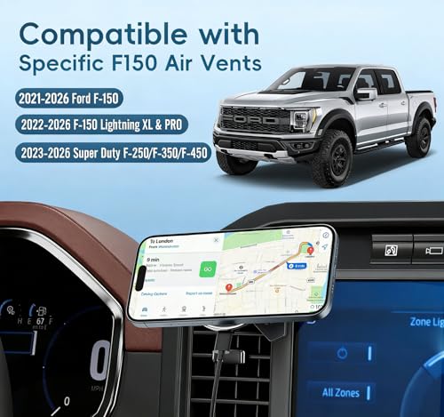 Car Vent Wireless Charger Magnetic Phone Mount Compatible with 2021-2026 Ford F-150, 2023-2026 Super Duty F250/F350/F450, Metal Phone Holder Cradles Bracket Stand for All Smartphones (No Socket Arm) - style: Magnetic Charging