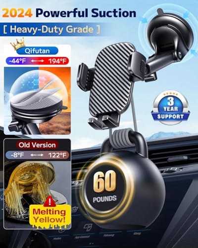 Qifutan Car Phone Holder Mount Phone Mount for Car Windshield Dashboard Air Vent Universal Hands Free Automobile Cell Phone Holder Fit for iPhone Smartphone Camera Mounts - style: Carbon fiber