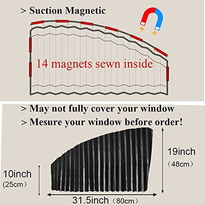 Ovege Car Side Window Sun Shade Car Curtain Pleated Silky Suction Magnetic (Black-Opaque, Front Seat 2pcs) - color: Black-Opaque, size: Front Seat 2pcs