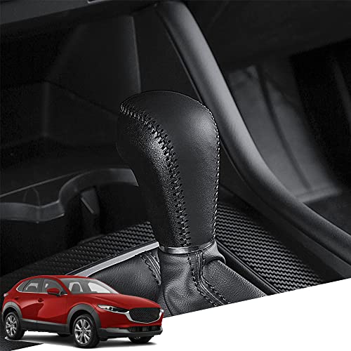 Genuine Leather Automatic at Gear Shift Knob Cover Protector Trim,the car Interior Accessories(Black Stitches)for CX-30(2020-2025) Mazda 3/Mazda 3 Hatchback(2019 2020 2021 2022 2023 2024 2025) CX-50 - color: Black Stitches, size: Mazda 3(2019-2025)/Cx-30(