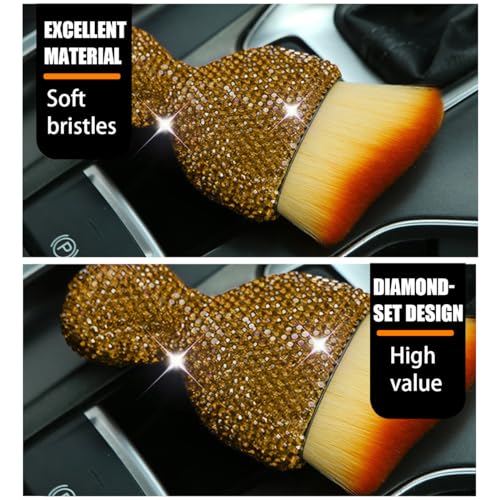 zipelo Auto Interior Dust Brush, Car Detailing Cleaning Brush with Diamond, Bling Handle Soft Bristles Dusting Tool, Scratch Free Dirt Clean Brushes for Vehicle Air Conditioner Vent (Light Brown) - color: Tea