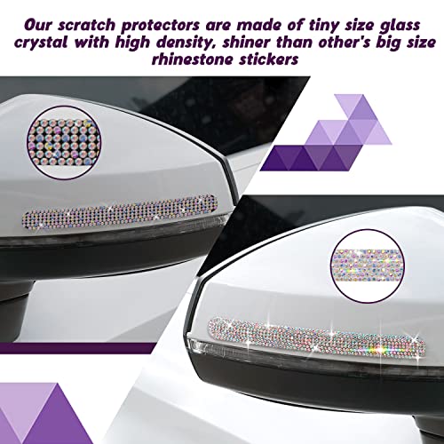 10 Pack Car Rhinestone Bling Door Handle Reflective Trim Stickers Universal Side Rear View Mirror Safety Scratch Resistant Protector Galaxy AB Set