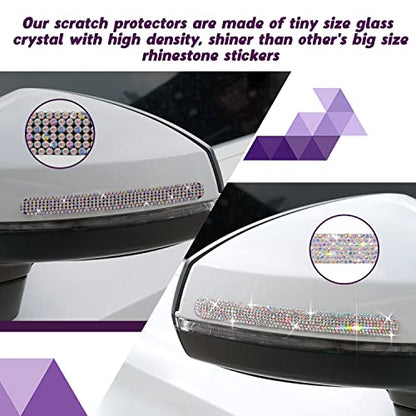 10 Pack Car Rhinestone Bling Door Handle Reflective Trim Stickers Universal Side Rear View Mirror Safety Scratch Resistant Protector Galaxy AB Set