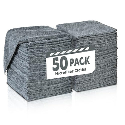 TEAWOO Gray Microfiber Cleaning Cloths Bulk Pack-50 Pack, Microfiber Towels Bulk, Towels for Cars, Cleaning Rags Gray (12x12 inches) - color: Grey, size: 50 Pack