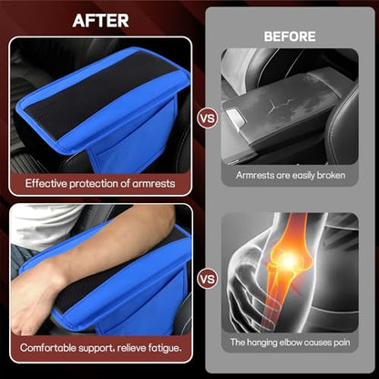 Car Center Console Cover, 12.48"×7.4" Carbon Fiber Leather Auto Armrest Cover, Vehicle Armrest Cushion Pad with Storage Pocket, Universal Arm Rest Protector Car Accessories (Blue) - color: Blue