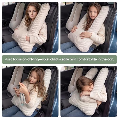 HIGOGOGO Washable Travel Pillow, Car Pillow for Kids & Adults, Travel Pillows with Removable Soft Cover and High-Support Foam, Fix Neck and Body Sitting/Sleeping on The Trip, Beige - color: U-beige