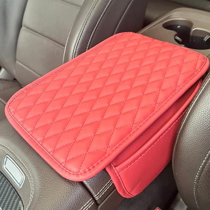 Upgraded Car Middle Center Console Cover with 2 Storage, Universal Microfiber Leather Car Armrest Cover Cushion Universal Vehicle Middle Console Cover, Most Vehicle, SUV, Truck. (Red) - color: Red