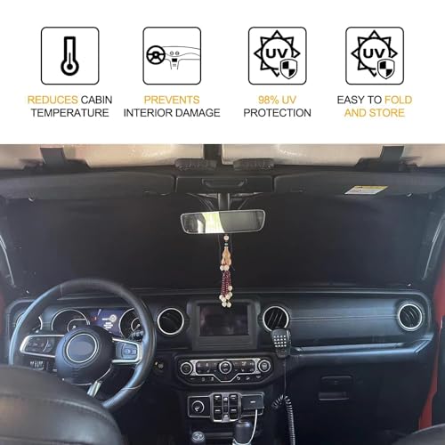 XHRING Windshield Sun Shade Custom Fit for Jeep Wrangler JL 2000-2026 JK Gladiator Rubicon Sahara 4XE JKU Sport S Mojave X TJ Accessories, Front Window Sunshade Sun Visor Shield for Wrangler Gladiator