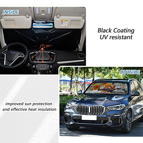 Frog Windshield Sun Shade Umbrella - Foldable UV Block Heat Sunshade for Most Vehicle Car Windshields - color: Frog
