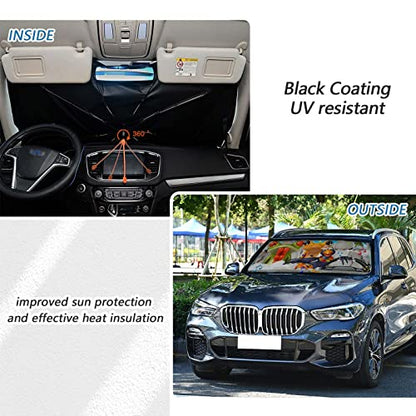 Frog Windshield Sun Shade Umbrella - Foldable UV Block Heat Sunshade for Most Vehicle Car Windshields - color: Frog