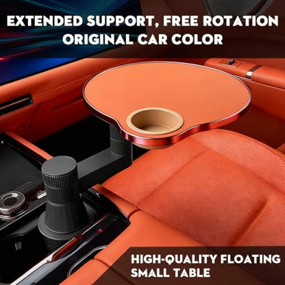 Car Tray Table, 360° Rotating Front Seat Laptop Desk with Adjustable Arm, Multifunctional Floating Table with Cup Holder for Driver & Passenger, Universal Fit 70–100mm(Pale Sand Apricot) - color: Pale Sand Apricot