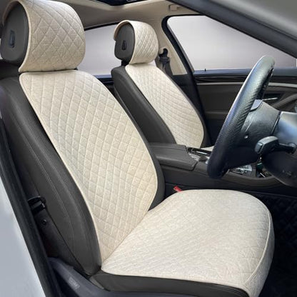 BOPUOVRE Linen Car Seat Covers Front Seat Covers Breathable Cloth Fabric Car Seat Protector - Universal Fit for Cars, Vans, SUVs, Trucks - 2 Units - Beige - color: Beige