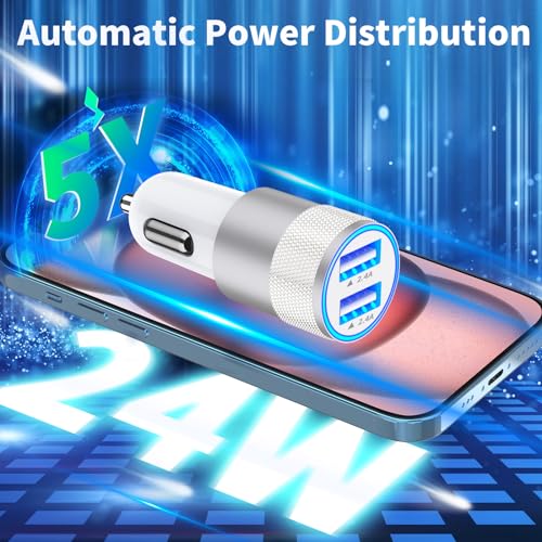 [Apple MFi Certified] iPhone Fast Car Charger, Braveridge 2Pack 4.8A Dual USB Car Power Cigarette Lighter USB Car Carplay Charger Adapter with Lightning Cable for iPhone 14 13 12 11 Pro XS XR X 8 iPad - color: Pearlescent Silver