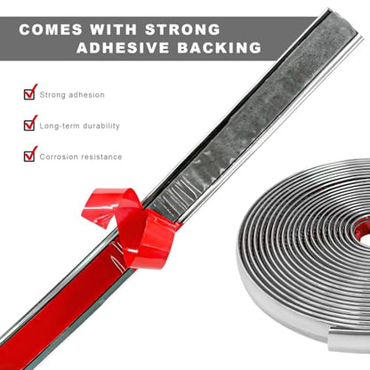 26FT Automotive Chrome Trim Molding, 1/2" (12mm) Wide Car Body Side Decorative Strip, Scratch-Proof Molding Trim Universal Self Adhesive Decoration for Bumper Window Door