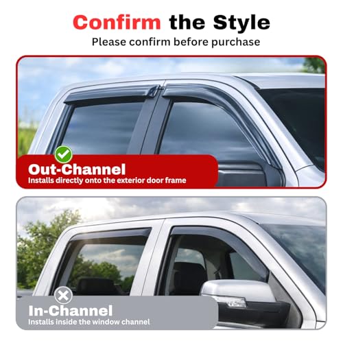 KPY Rain Guards Fit for 1999-2016 Ford F250 F350 F450 F550 Super Duty SuperCrew, Out-Channel Window Visors Vent Wind Deflector 4PC, Truck Accessories for 99-16 F250 F350 F450 F550 Super Duty SuperCrew - size: 1999-2016 F250/F350/F450/F550 SuperCrew