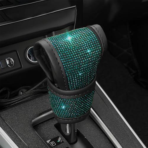 Bling Auto Gear Shift Knob Cover, Car Knob Gear Stick Protector, Sparkly Crystal Rhinestones Gear Shift Knobs Cover for Women Girls, Universal Interior Decor Accessories (Green) - color: Green