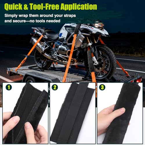 6 PCS Motorcycle Tie Down Straps Soft Loop Covers, Artificial Wool Plush Soft Covers, Easy to Install, Protect Paint and Chrome Surfaces from Scratche During Motorcycle Transport -Black